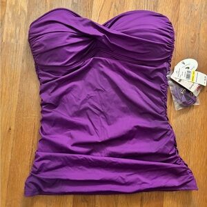 Strapless Ruched Purple Swim Tankini Top
